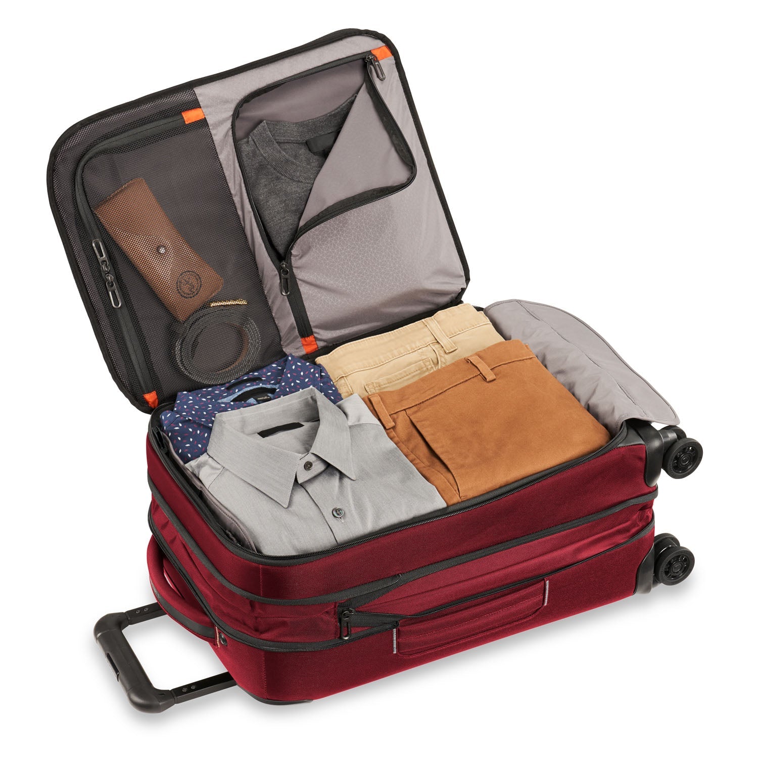 Briggs and Riley ZDX Domestic 22" Carry-On Expandable Spinner Brick Open Packed #color_brick