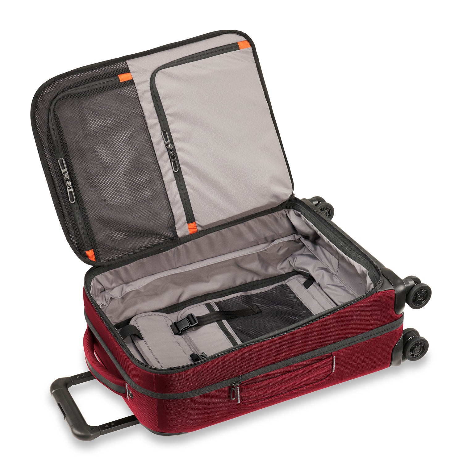 Briggs and Riley ZDX Domestic 22" Carry-On Expandable Spinner Brick Open View #color_brick