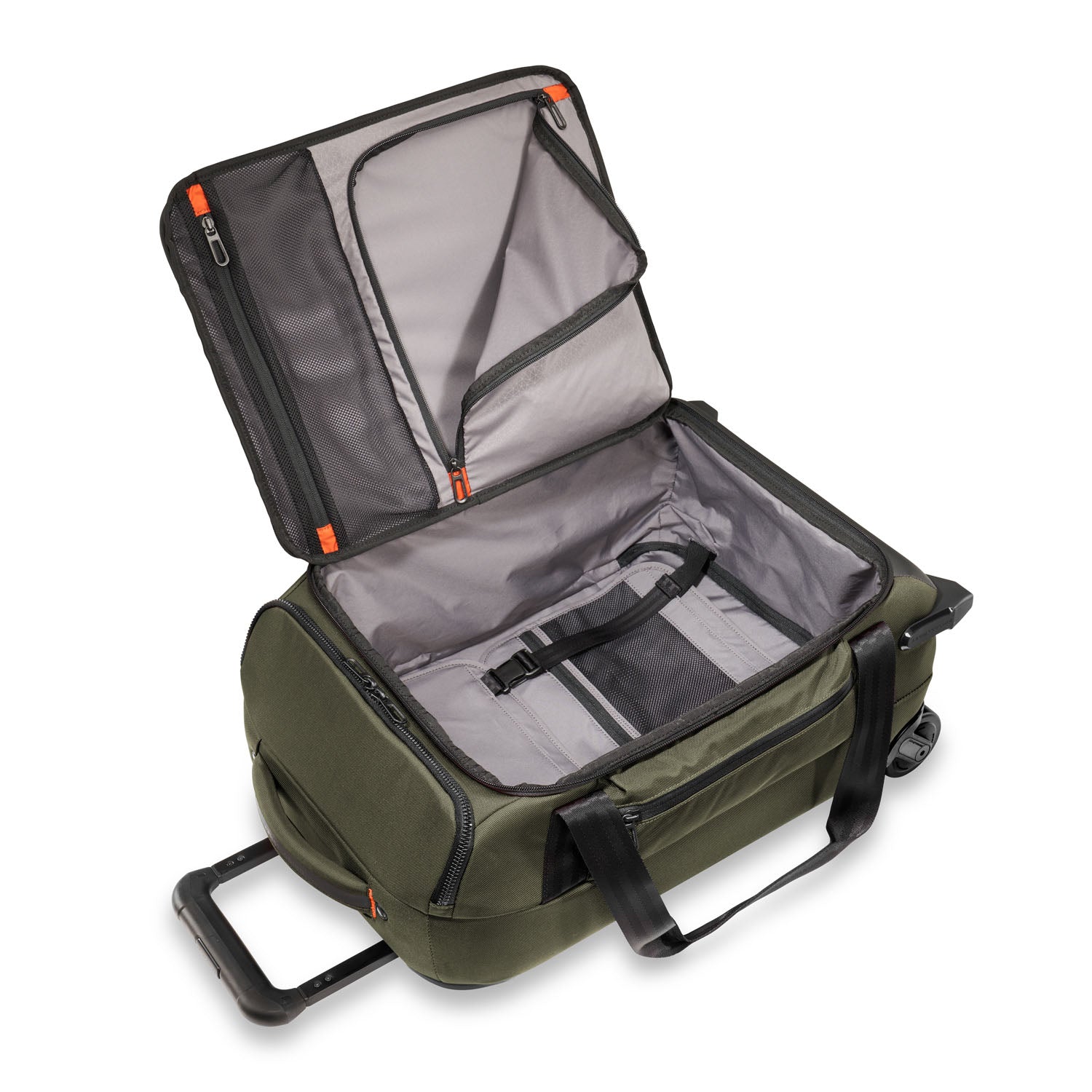 Briggs and Riley ZDX Rolling Carry-On Upright Duffle Hunter Open #color_hunter