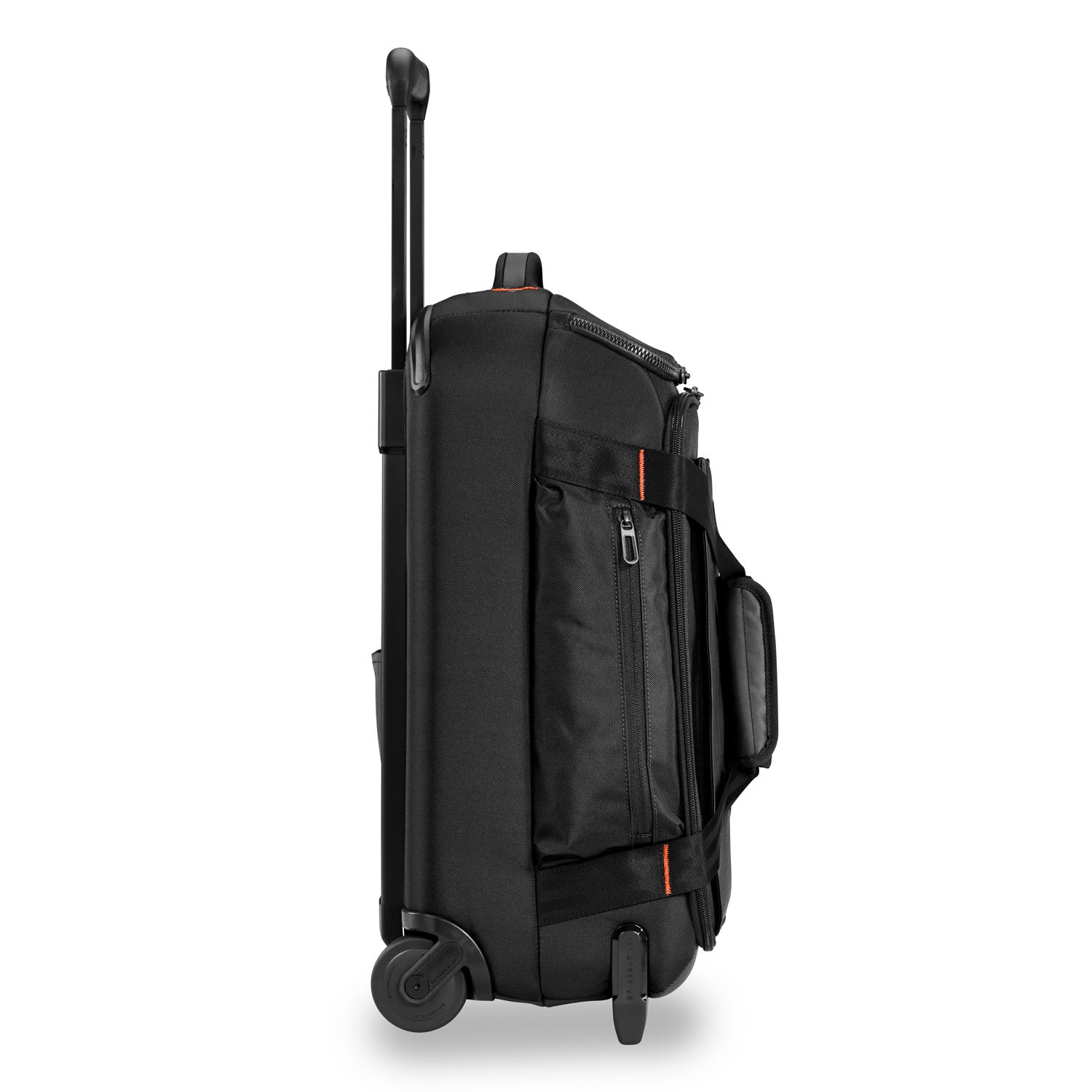 Briggs and Riley ZDX Rolling Carry-On Upright Duffle Black Side View #color_black