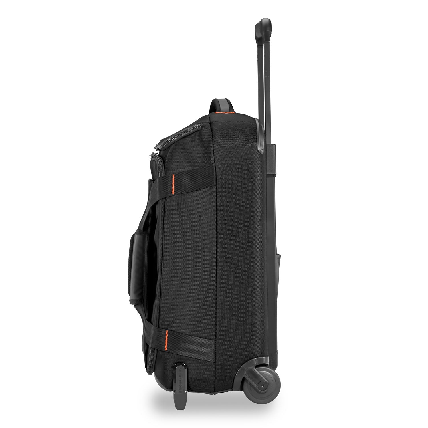 Briggs and Riley ZDX Rolling Carry-On Upright Duffle Black Side View #color_black