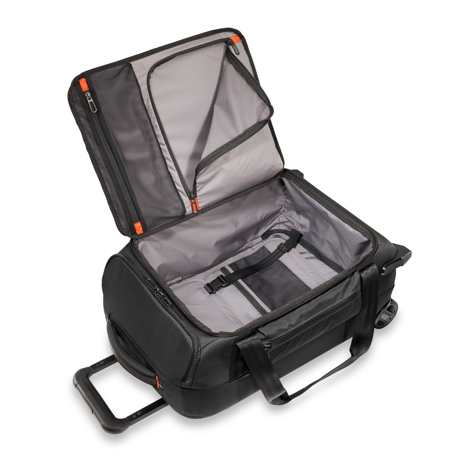 Briggs and Riley ZDX Rolling Carry-On Upright Duffle Black Open View #color_black