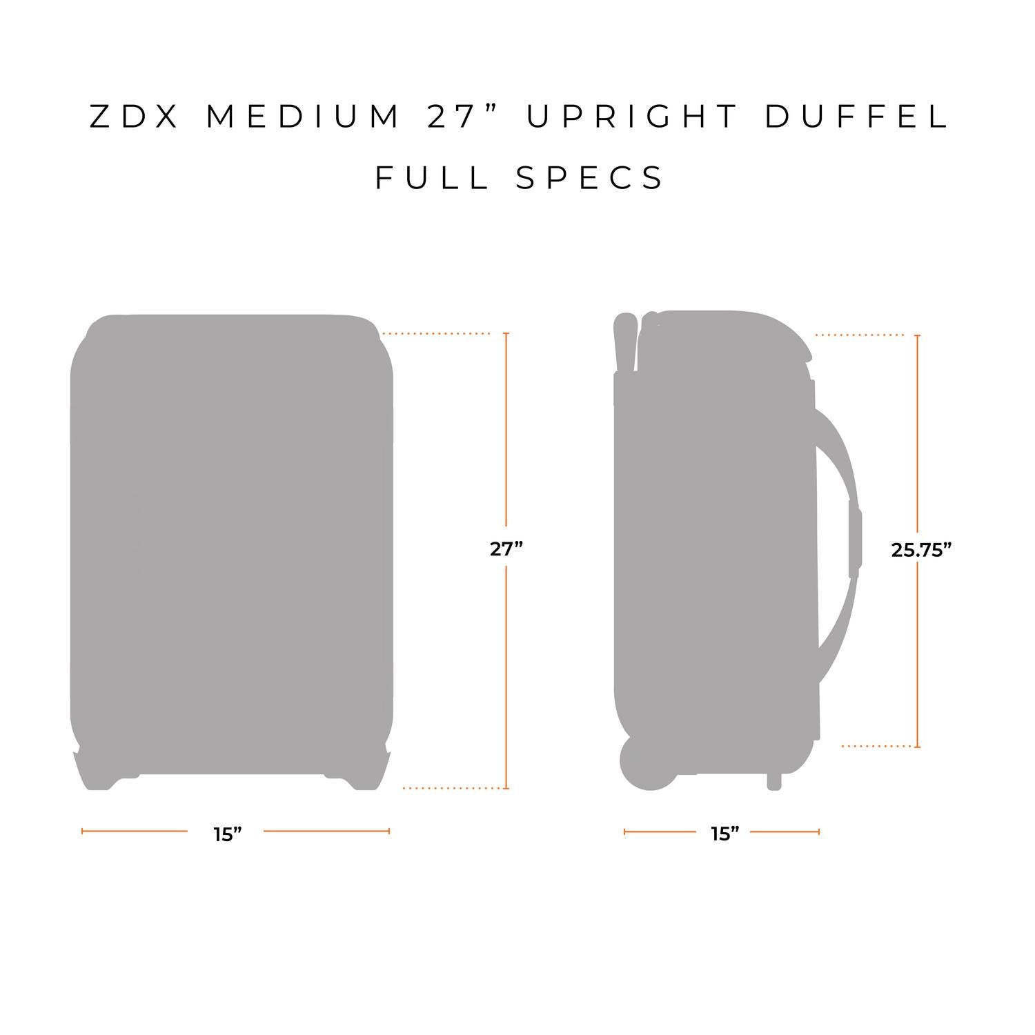 ZDX Medium 27" Upright Duffel Full Specs 15"x27" and 15"x25.75" #color_hunter