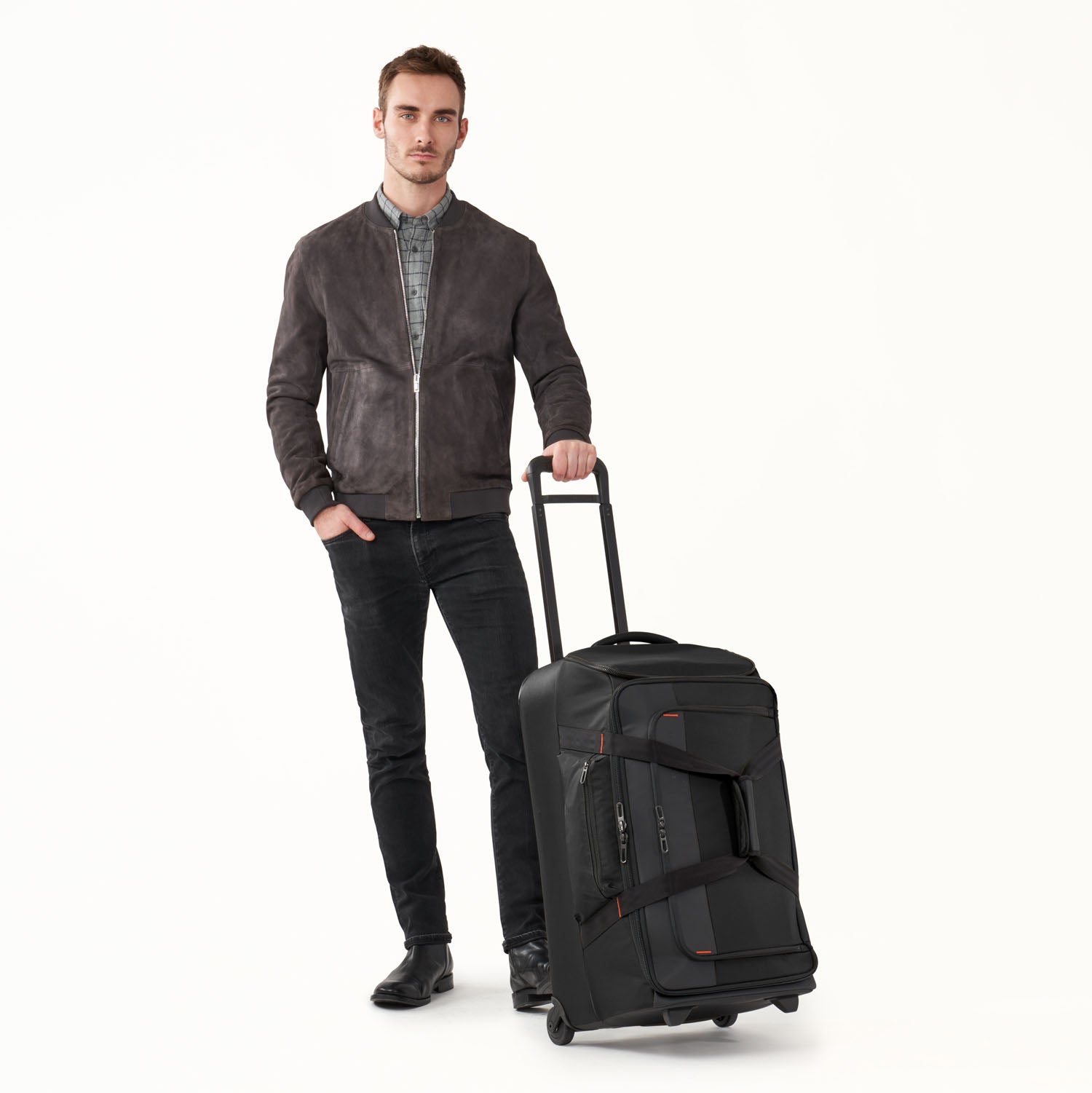 ZDX Medium Upright Duffle Black with Person #color_black