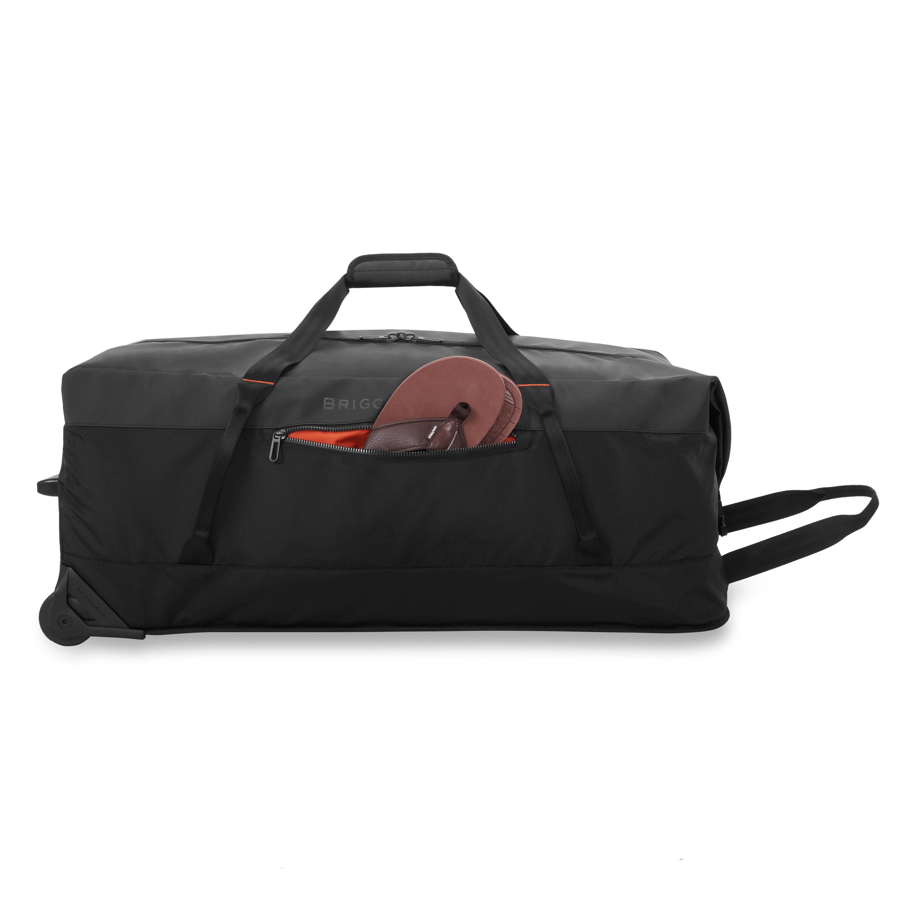 ZDX Extra Large Rolling Duffle Side View Power Pocket Packed #color_black